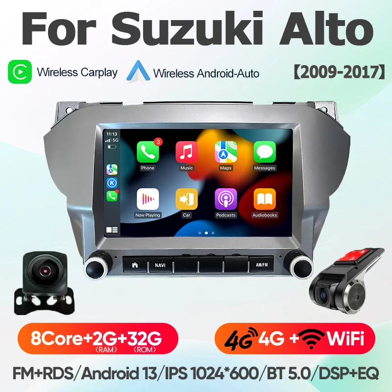 Voor Suzuki Alto 2009 - 2016 Nissan Pixo 4G+WiFi Android 13 draadloze CarPlay autoradio multimediasysteem navigatie BT radio