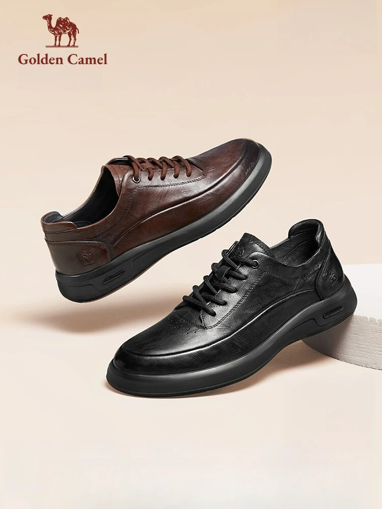 Golden Camel Men's Shoes Brand Design Thick Sole Cushioning Non-slip Leather Shoes 2026 New Business Casual Soft Sole Loafers