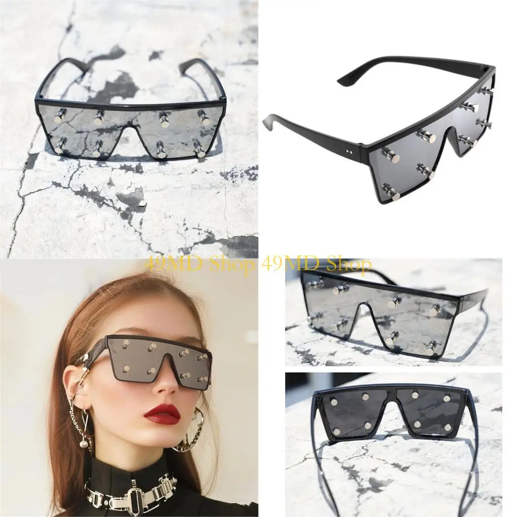 49MD Fashionable Square Sunglasses With Metal Studs Detail Practical Frame Comfortable For Cycling Running Travel