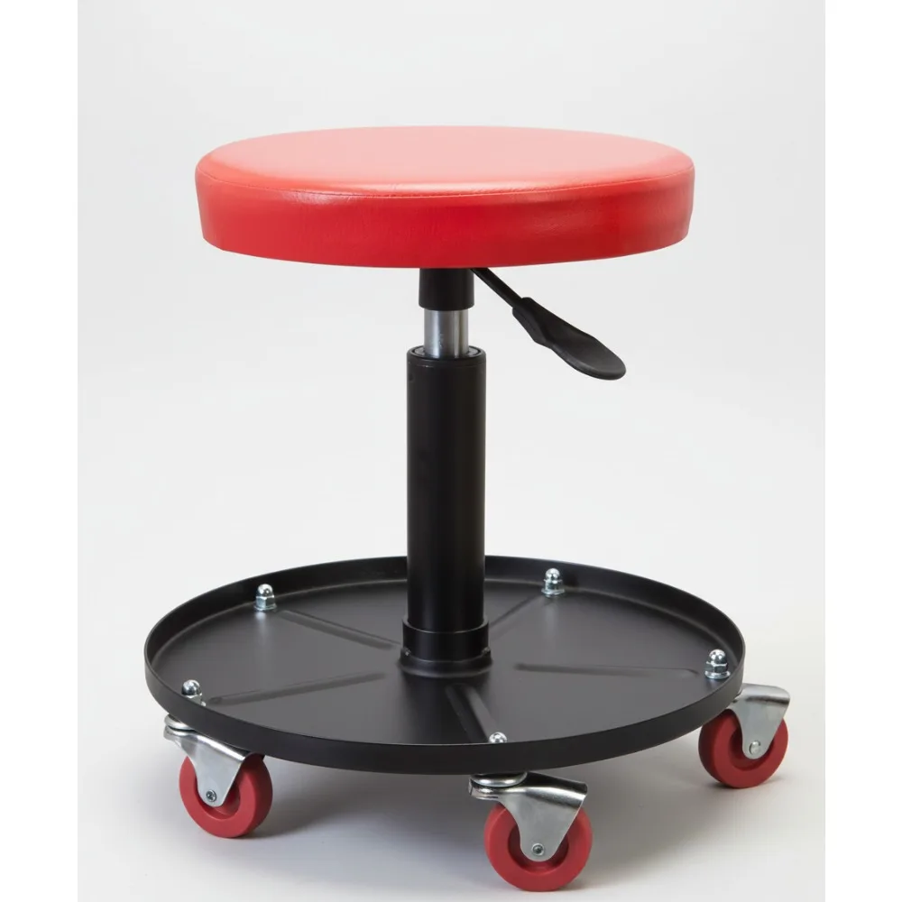 

Heavy Duty Rolling Pneumatic Mechanic Stool with Tool Tray, Adjustable Height, Red, Supports 250 LBS for Garage & Shop
