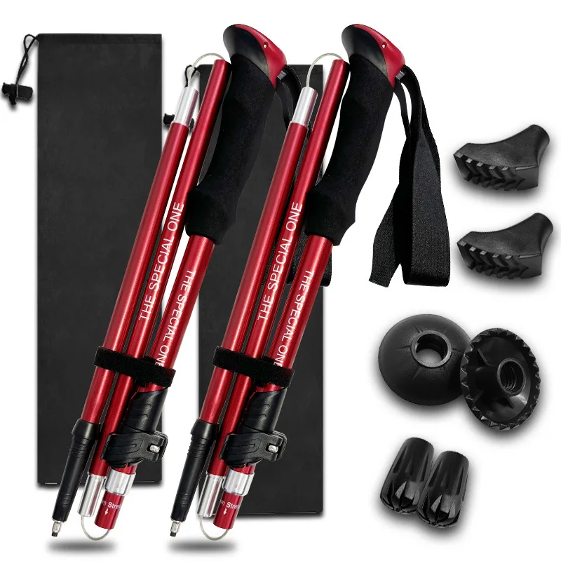 

Outdoor Aluminum Alloy Five-Section Folding Neutral Hiking Pole Hiking Climbing Equipment No LOGO N81 Set