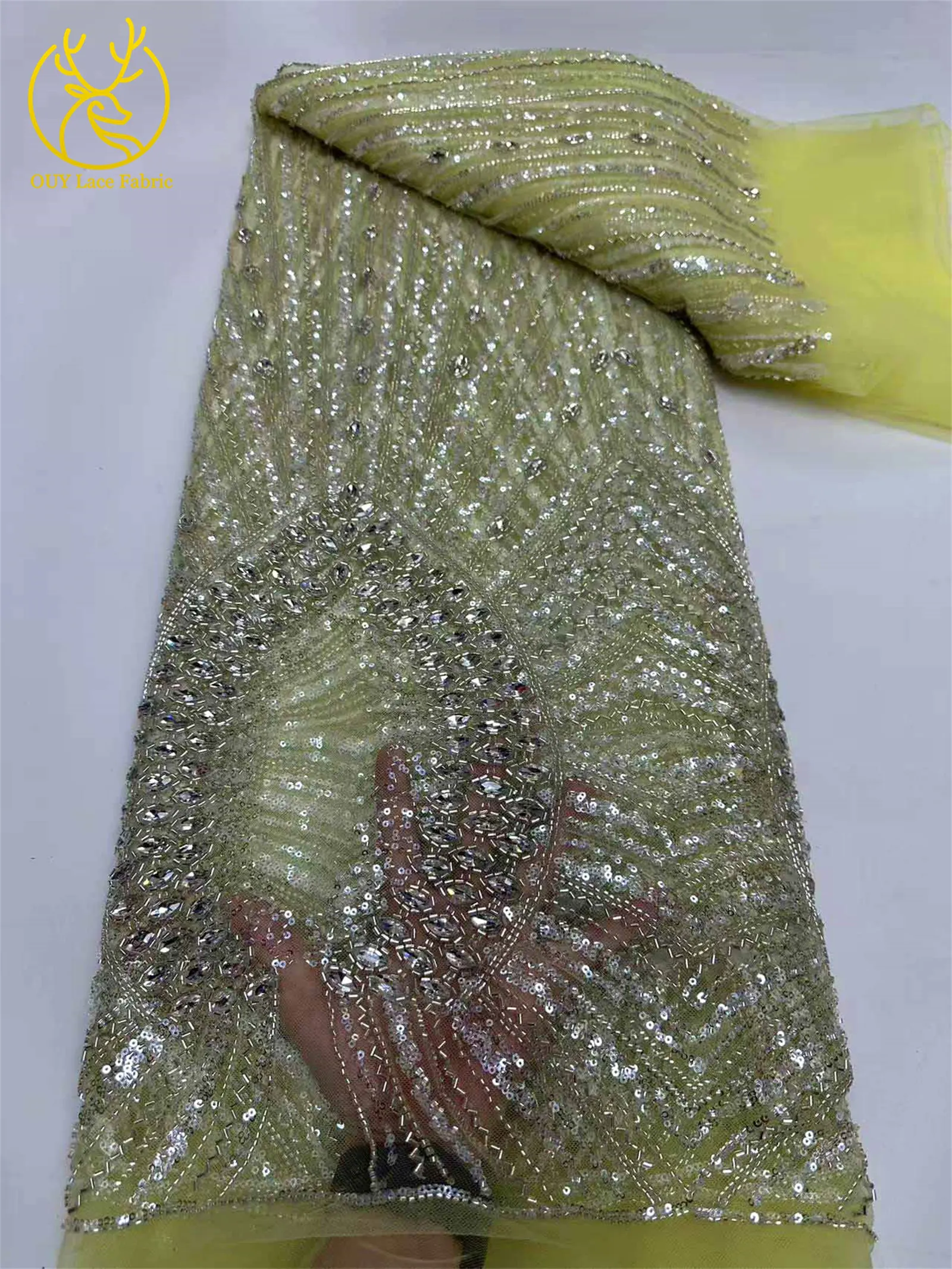 Luxuriöser afrikanischer Edelstein-Perlen-Spitzenstoff 2026 Premium nigerianischer französischer Pailletten-Mesh-Spitzenstoff für Partykleider und Brautkleider – Detail 9