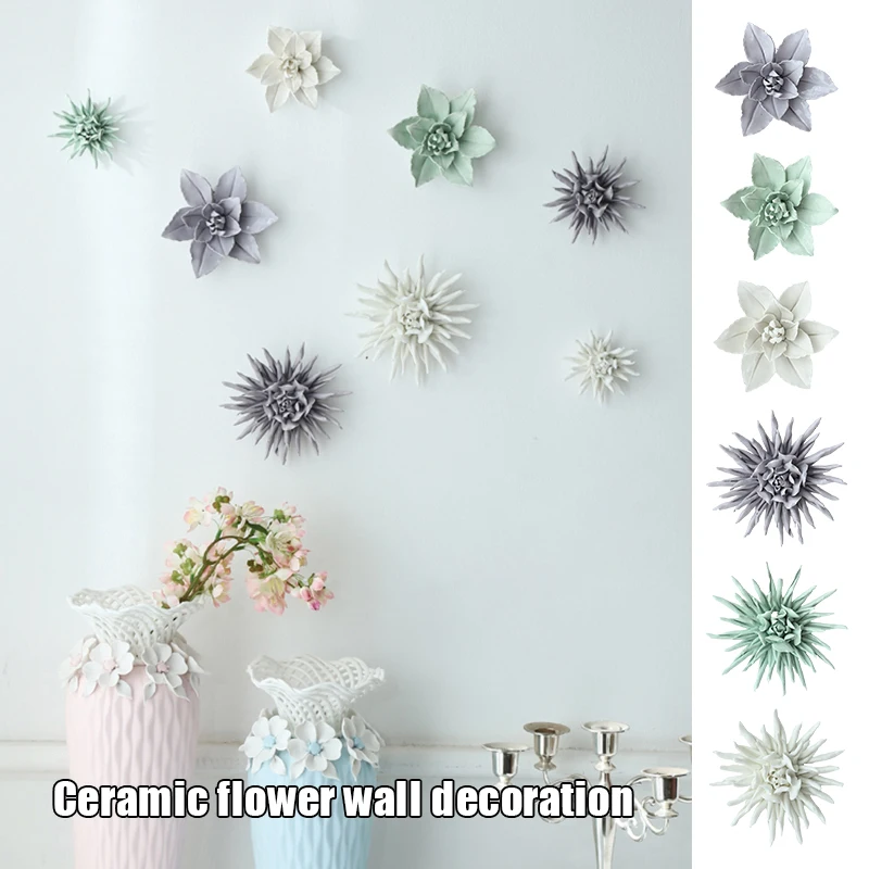Creative Ceramic Flower Wall Decoration Ceramic Lily Flower Wall Hanging Crafts Home Livingroom TV