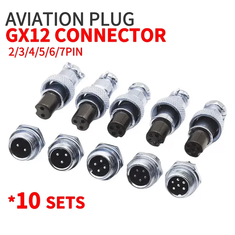 10 Pcs GX12 Aviation Circular Connector 2 Pin 3pin 4pin 5pin 6pin 7pin Male Plug& Female Socket Fixed Rear Nut