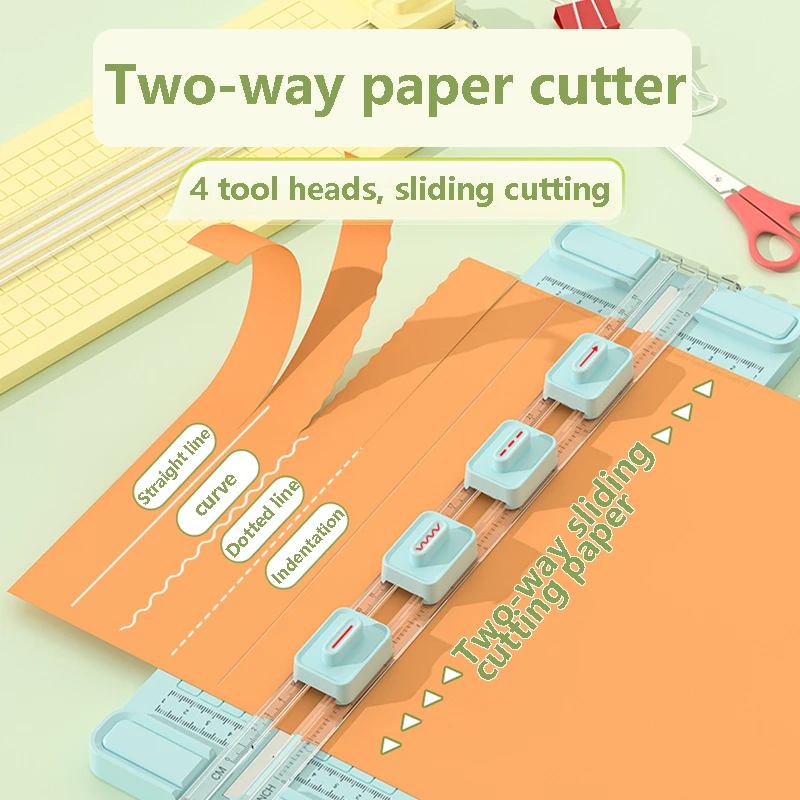 1PC 4 in 1 two-way paper cutter, manual office paper cutter, send 4 cutter heads,design for schools, offices and homes