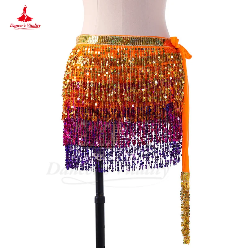 Belly Dance Hip Scarf for Women Belly Dancing Sequins Tassel Four-layers Hip Scarf Stage DS Performance Oriental Waist Chain