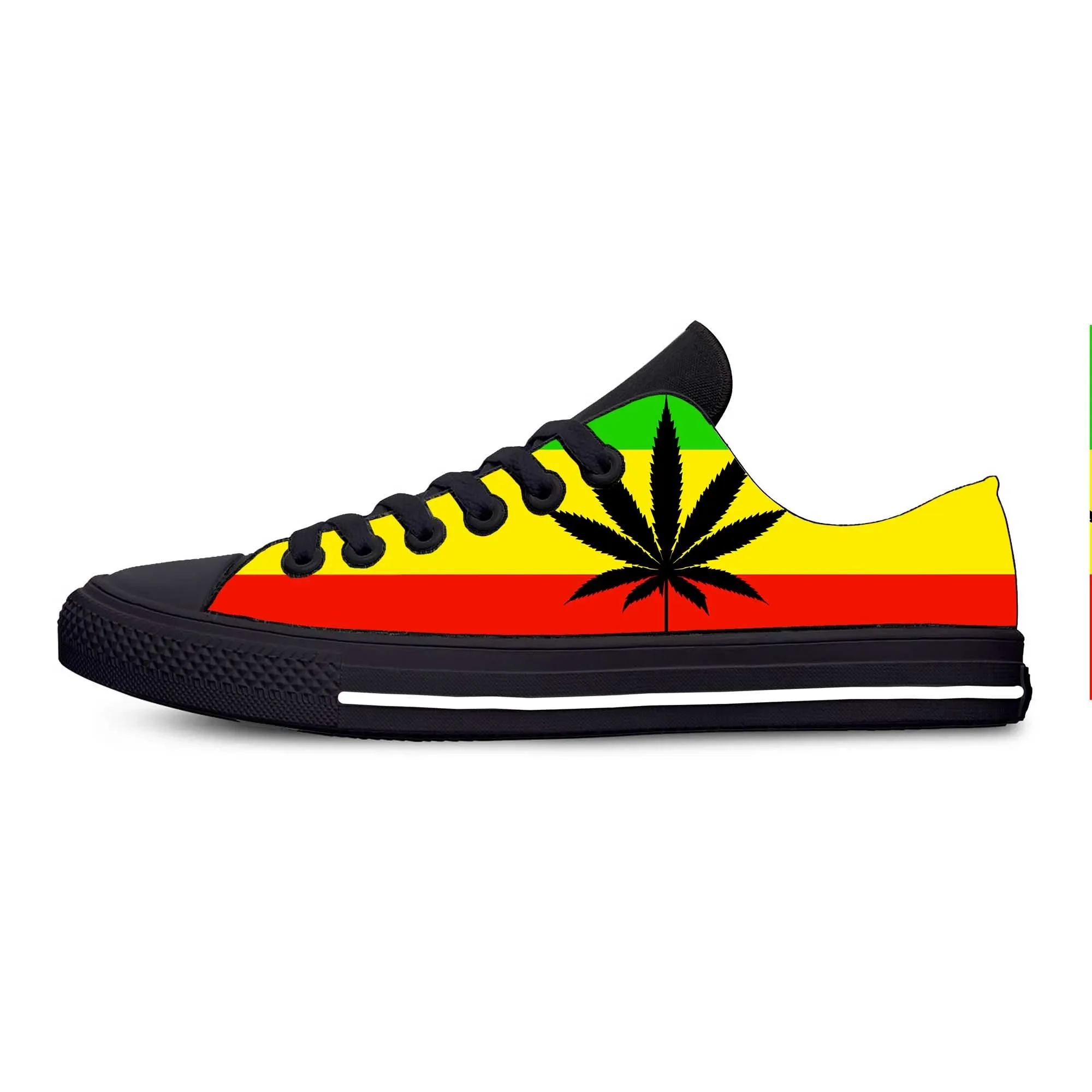 Reggae Rasta Leaf Weed Flag Rastafari zapatos de tela informales, zapatillas bajas cómodas transpirables con estampado 3D para hombres y mujeres