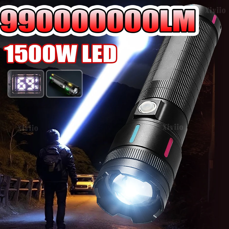 

НОВЫЙ Мощный светодиодный фонарь 1500 Вт, 99000000 лм, ультраяркий, дальность 5000 м, портативный, для кемпинга и активного отдыха