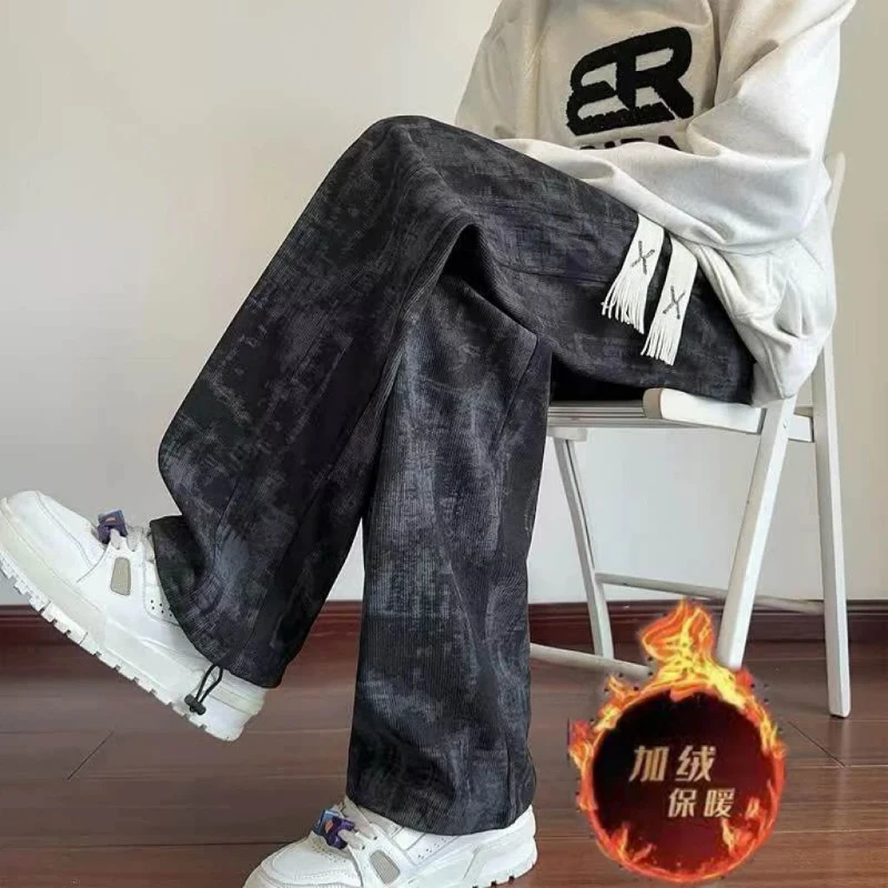 

Уличные повседневные свободные универсальные прямые брюки с принтом тай-дай, осень-зима, с эластичной резинкой на талии, трендовые широкие брюки больших размеров, мужская одежда