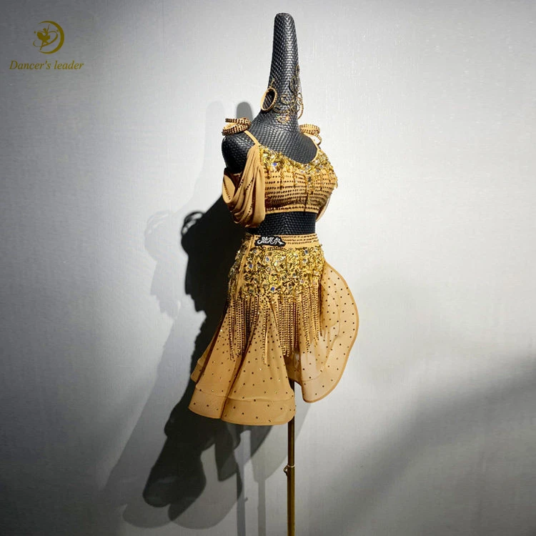 Latin Dancer, Adult And Children's High-End Customized Mesh Skirt, Split Diamond Dress, Cha Cha Samba AB Stone Performance Dress
