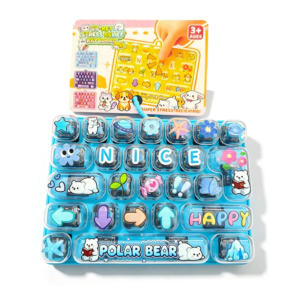 26 Letters Leuke Cartoon Toetsenbord Snoepkleurige Keycap Stressverlichting Simulatie Sleutelhanger Decompressieknop Cartoon Handontspanning