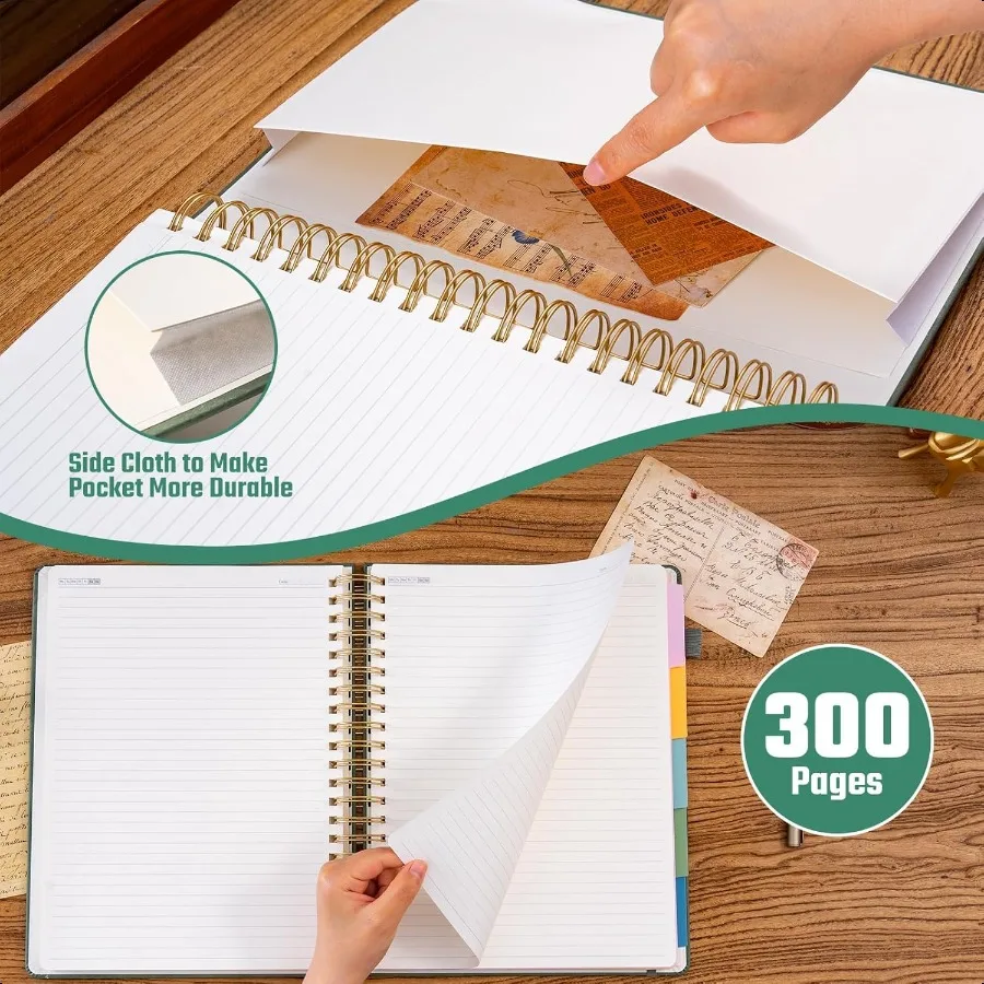 5 Subject Notebook College Ruled Hardcover Spiral Notebook 8.5 x 11 with 5 Removable Dividers 300 Pages 100GSM Large Spiral Not