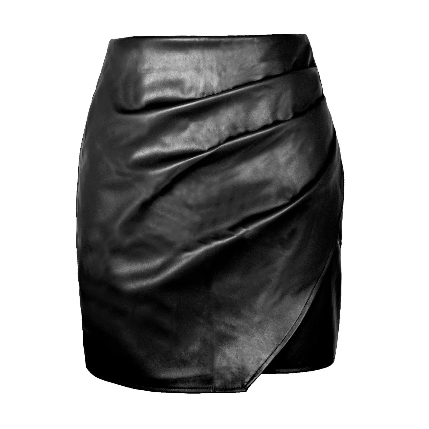 2025 Women\'s Sexy High Waist Irregular PU Leather Nightclub Office Lady Bodyocn Zipper Black Short Skirt