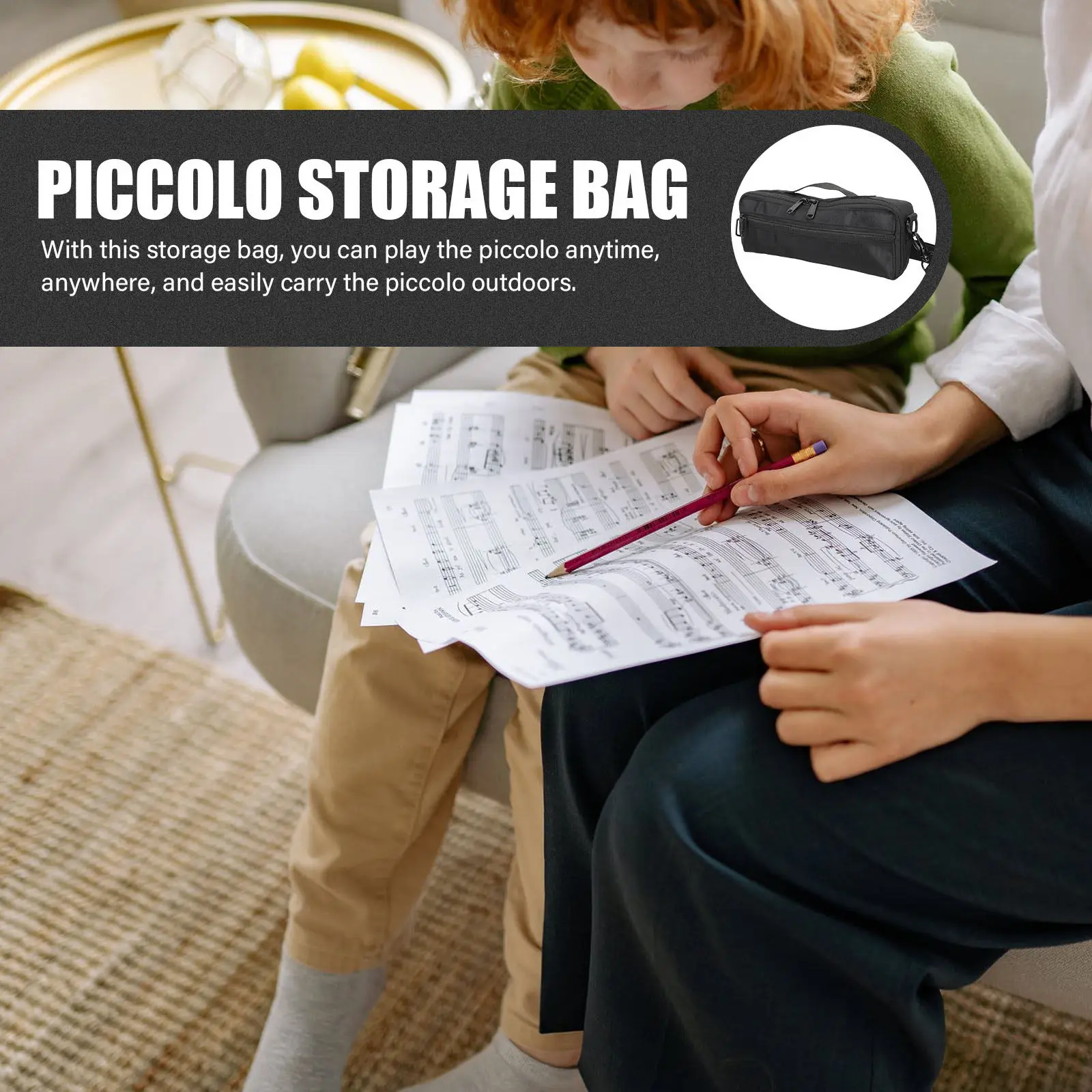 

Piccolo Bag Flute Storage Black Canvas Lightweight Durable Portable Outdoor Carrying Musical Instrument Container