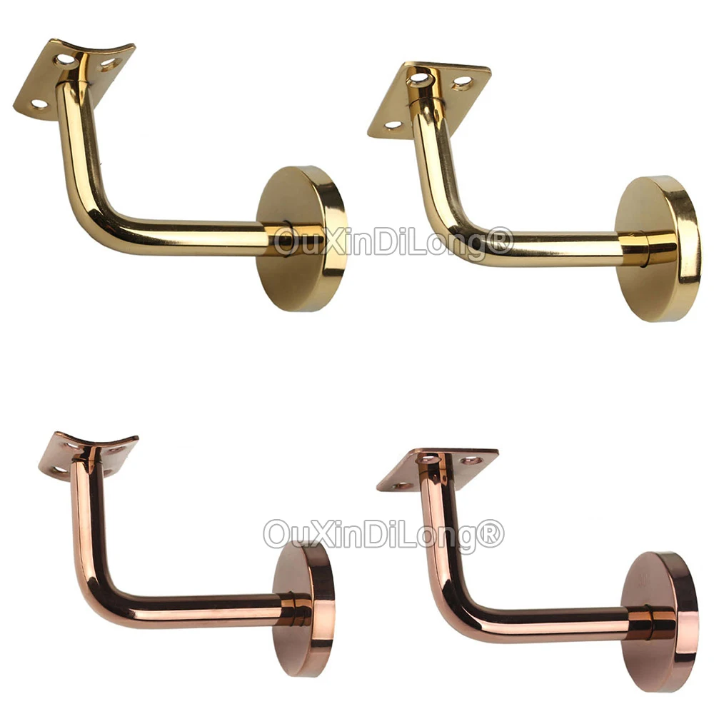 4PCS 60x80mm Stainless Steel Handrail Wall Bracket Railing Holder for Flat/Curved Tube Staircase No Adjustable Gold GF1224