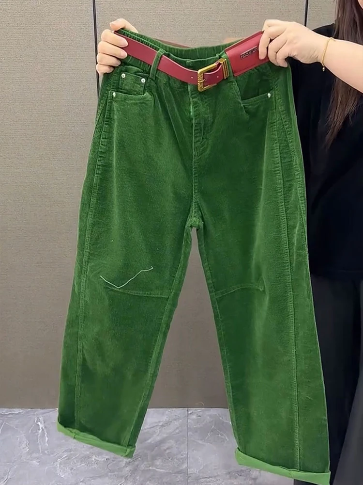 2023 Lente Nieuwe Fluwelen Werkkleding Gebogen Mes Damesbroek Casual Snoep Kleur Rechte Pijpen Broek Wijde Pijpen Moeder Broek