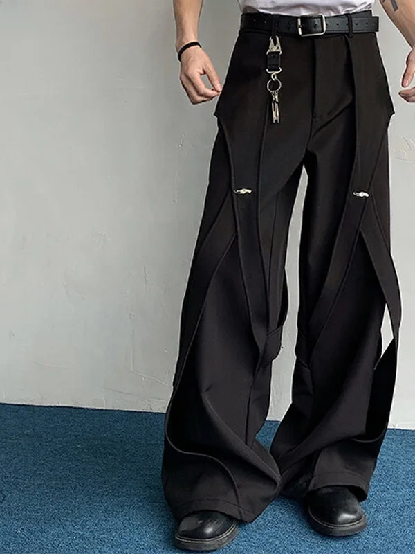 

Мужские модные свободные повседневные брюки Cleanfit Deconstructed Spliced Black Wide Leg в американском стиле из полиэстера, весна