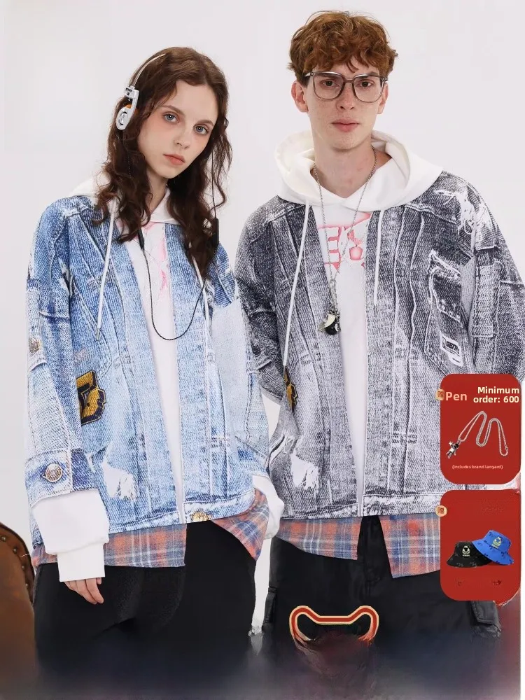 

Genanx Lightning Tide Brand 25 Autumn Digital Print Patchwork Student Hoodie Casual Wear Polyester Spandex Blend Long Sve