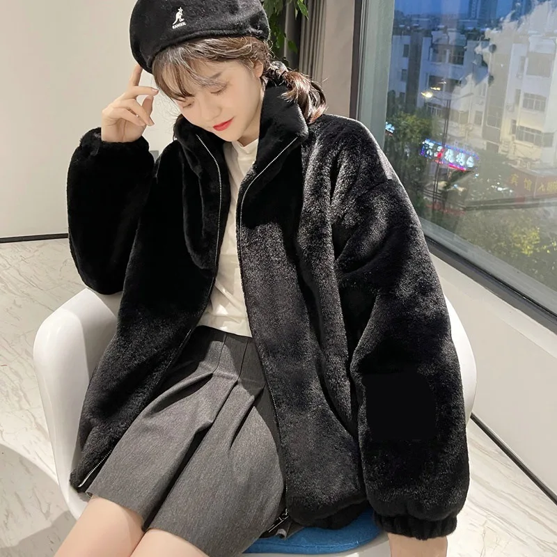 

Fur women's lamb fur coat 2025 autumn and winter young new style imitation otter rabbit fur plush coat short thick cotton coat