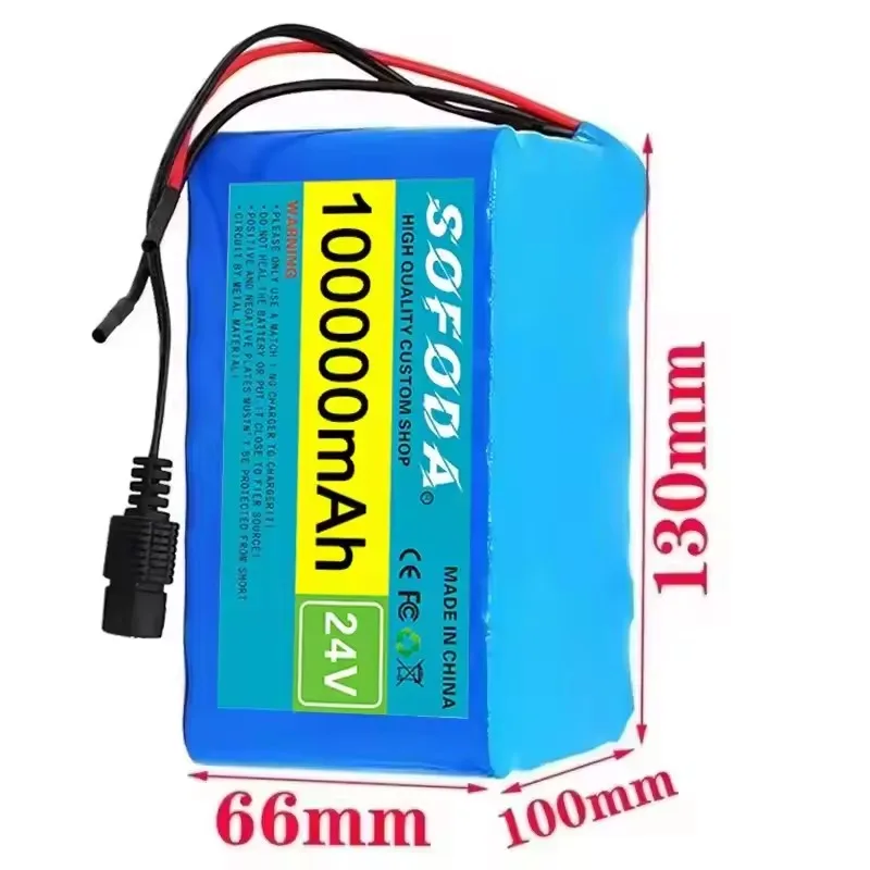7S5P 18650 Lithium Battery Pack 24V 100Ah 15A BMS 500W 29.4V 100000mAh for Wheelchair Electric Vehicle Plus 2A Charger