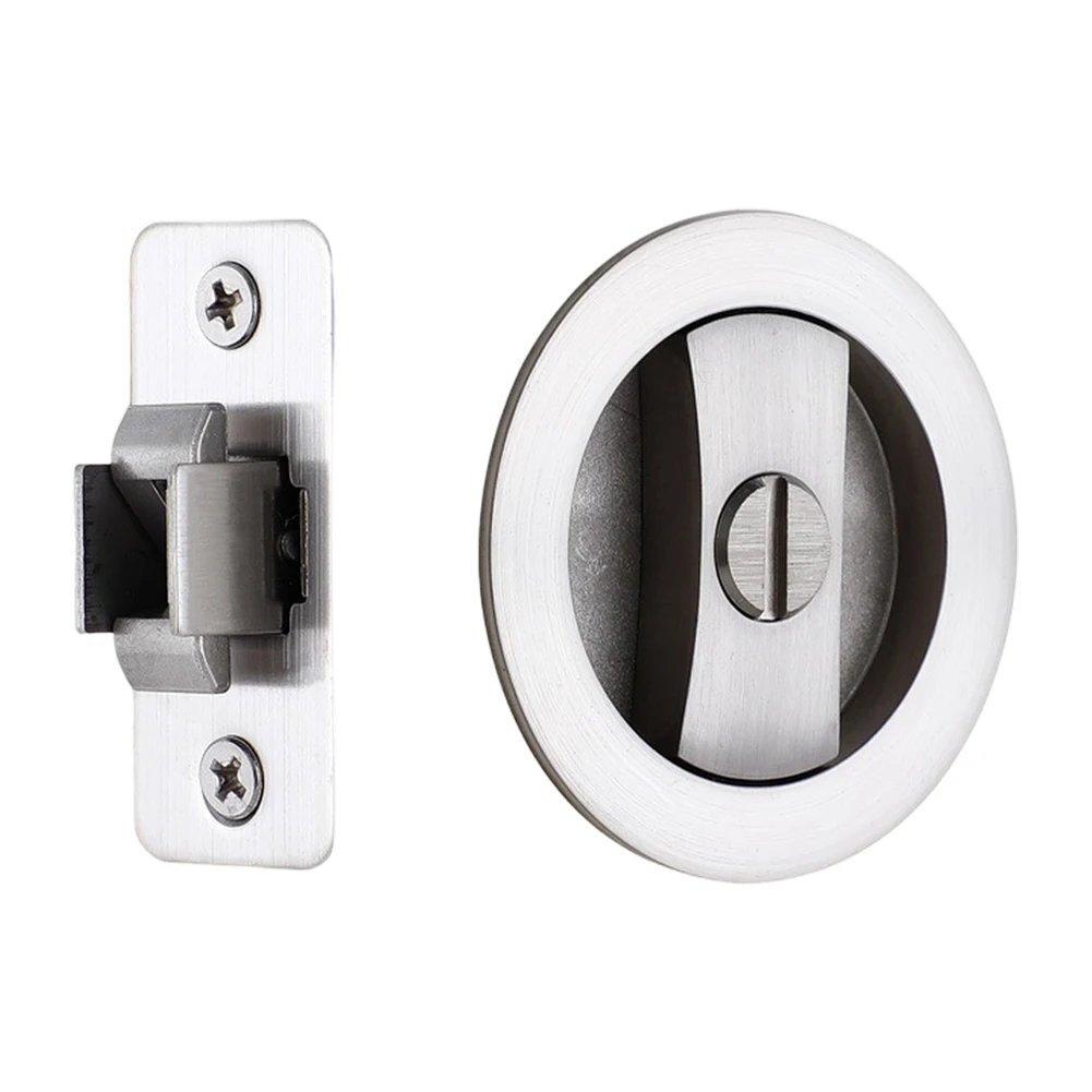 Privacy Lock Assembly for Pocket Doors with Edge Pull Handle and Low-Profile Recessed Knob for Space-Saving Installation