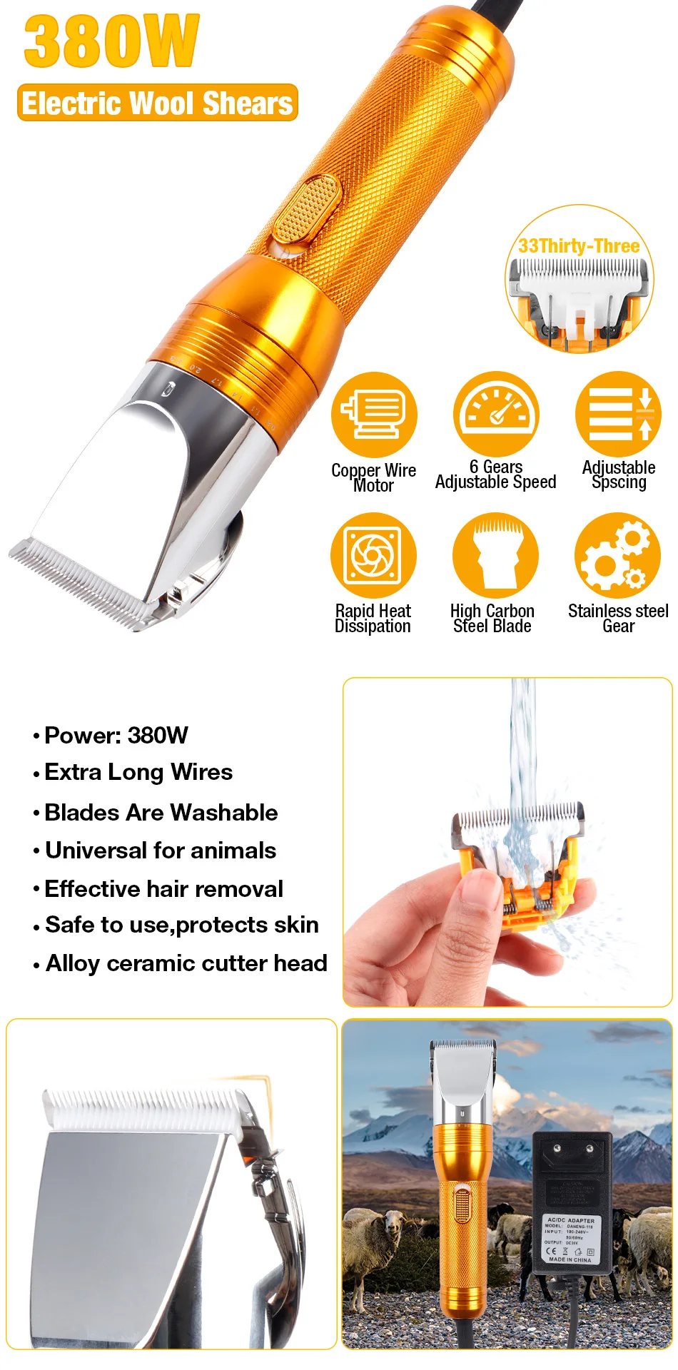 380 W High Power Elektrische Haarschneidemaschine Haushalt Haustier Fellschneider Katzenhaarschneidemaschine Hundehaarschneider Wollschneidewerkzeuge Teppich Tufting Trimmer (Kaninchen, Pferd, Schaf, Katze, Hund) – Detail 3