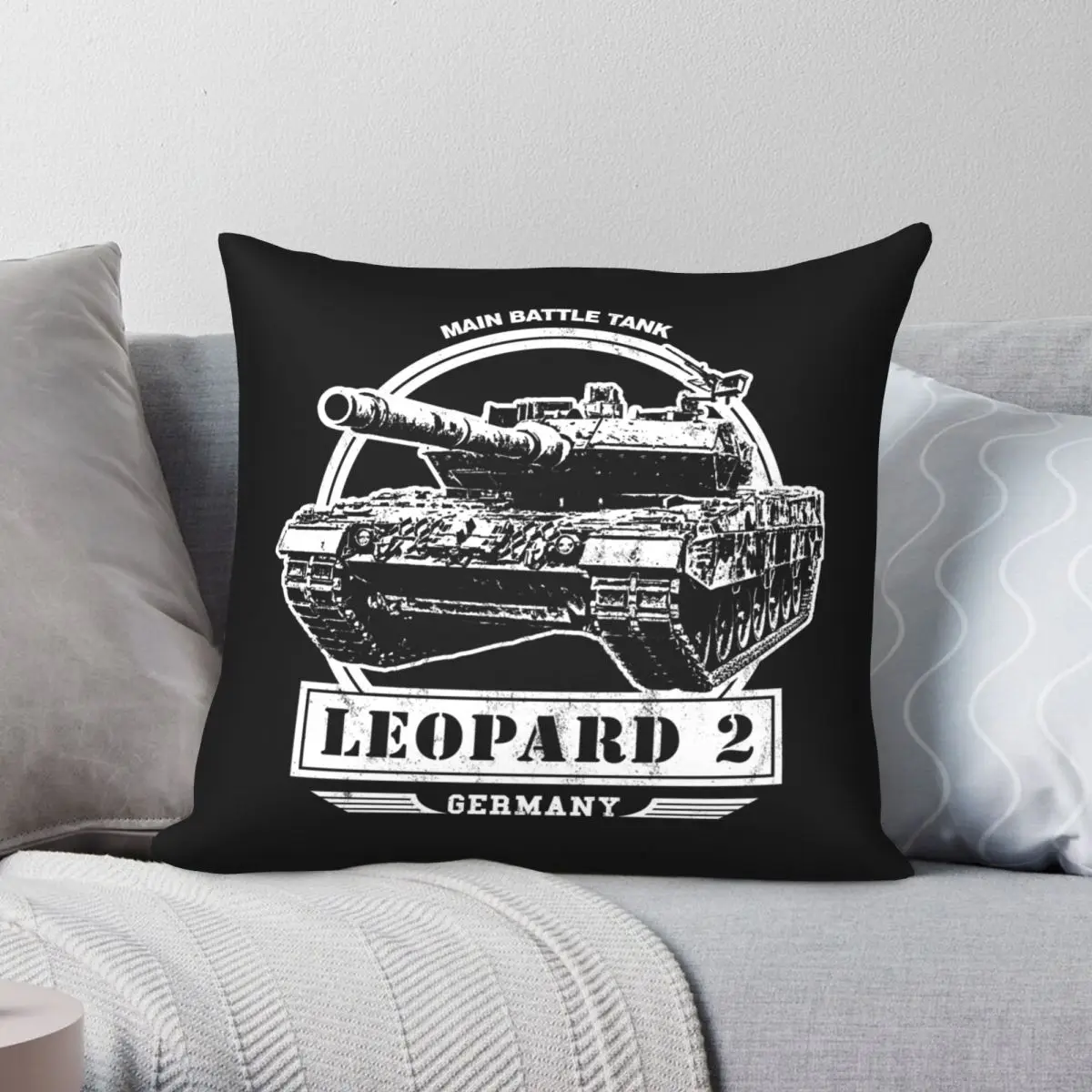 Leopard 2 Tank Pillowcase Polyester Linen Velvet Printed Zip Decor Pillow Case Car Cushion Cover