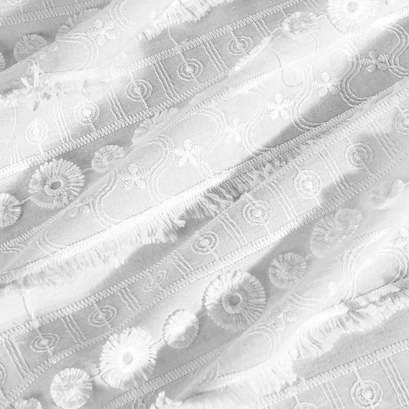 New Milk Silk Thread Embroidery Lace Trim Fabric Circles Tassel Edge Cotton Cloth Hanfu Dress Sewing Accessories