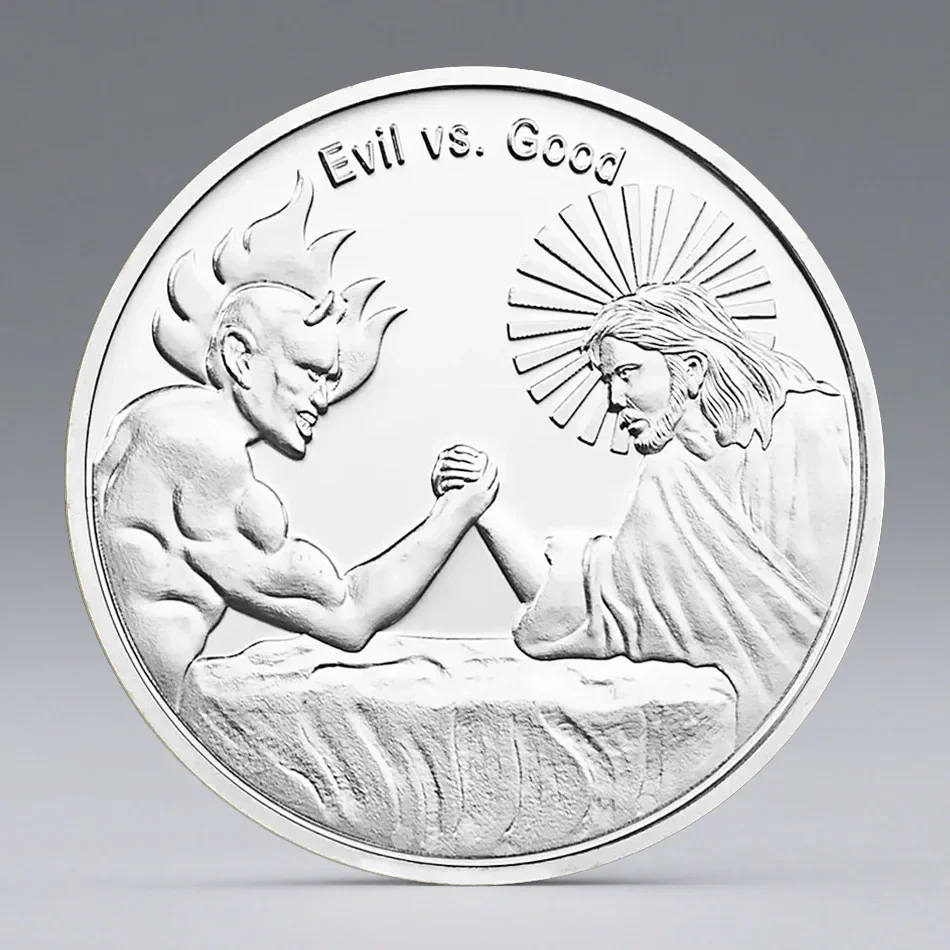 In God We Trust Iron Cross Souvenir Coin Evil VS Good Silver Golden Plated Commemorative Coin Home Decoration