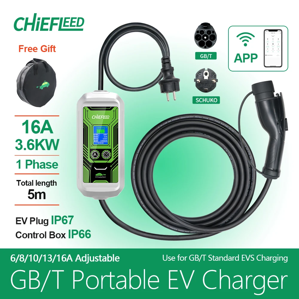 

Chiefleed APP WIFI Bluetooth GBT EV Charger 3.6kw 16A 3P 11kw 32A single phase 7.2kw Use for GBT Cars Charging 220V~450V IP66