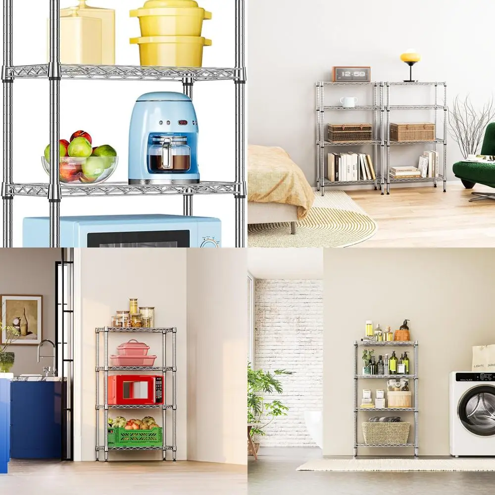 

4-Tier Heavy-Duty Steel Wire Shelving Rack for Kitchen, Pantry, Living Room, and Office - 11.8 Deep x 25.6 Wide x 45.5 High, Hol