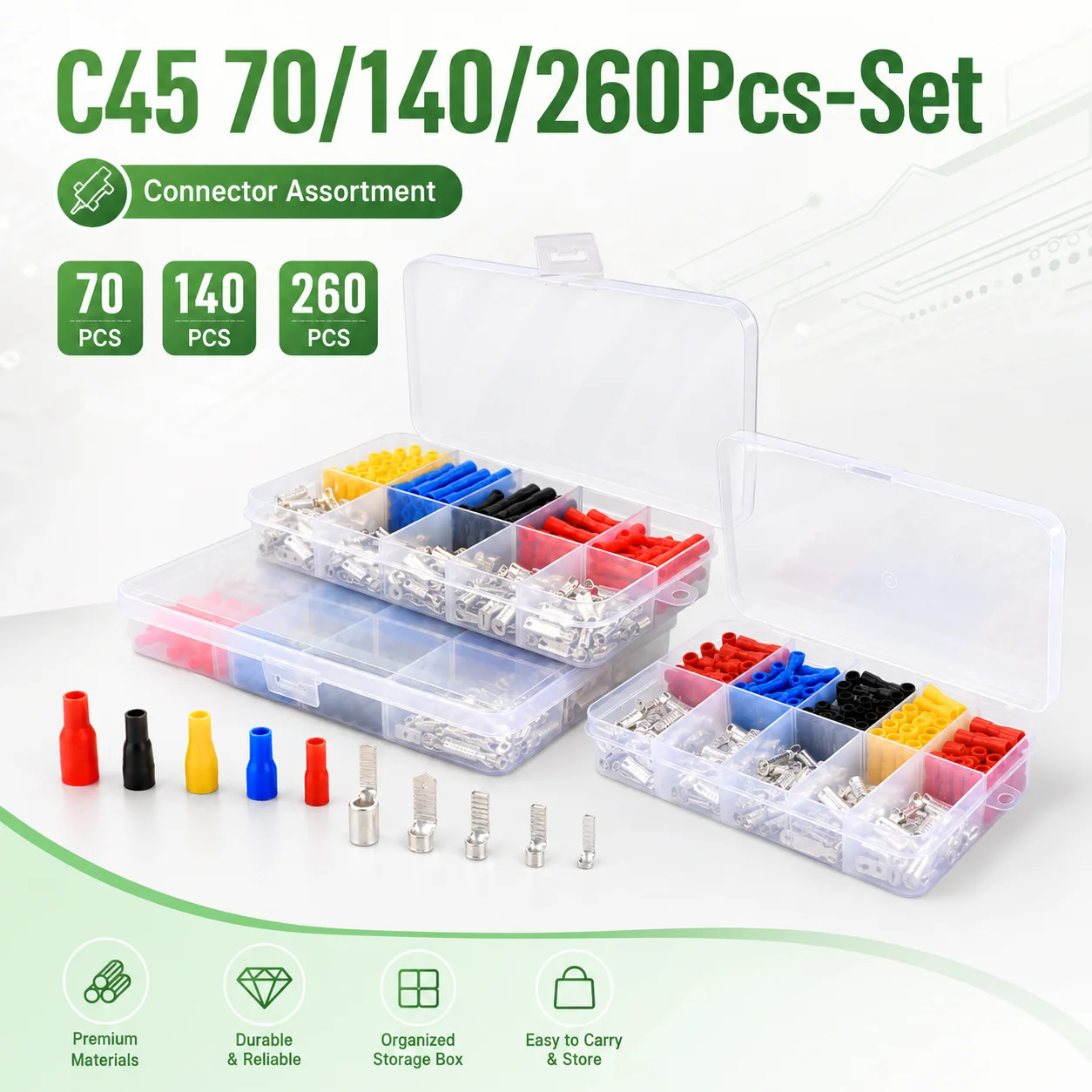 70/140PCS/260PCS Set C45 Insert 1.5-10mm2 Copper Circuit Breaker Plug Pin-Shaped Cable Wire Lug Insert Crimp Terminal