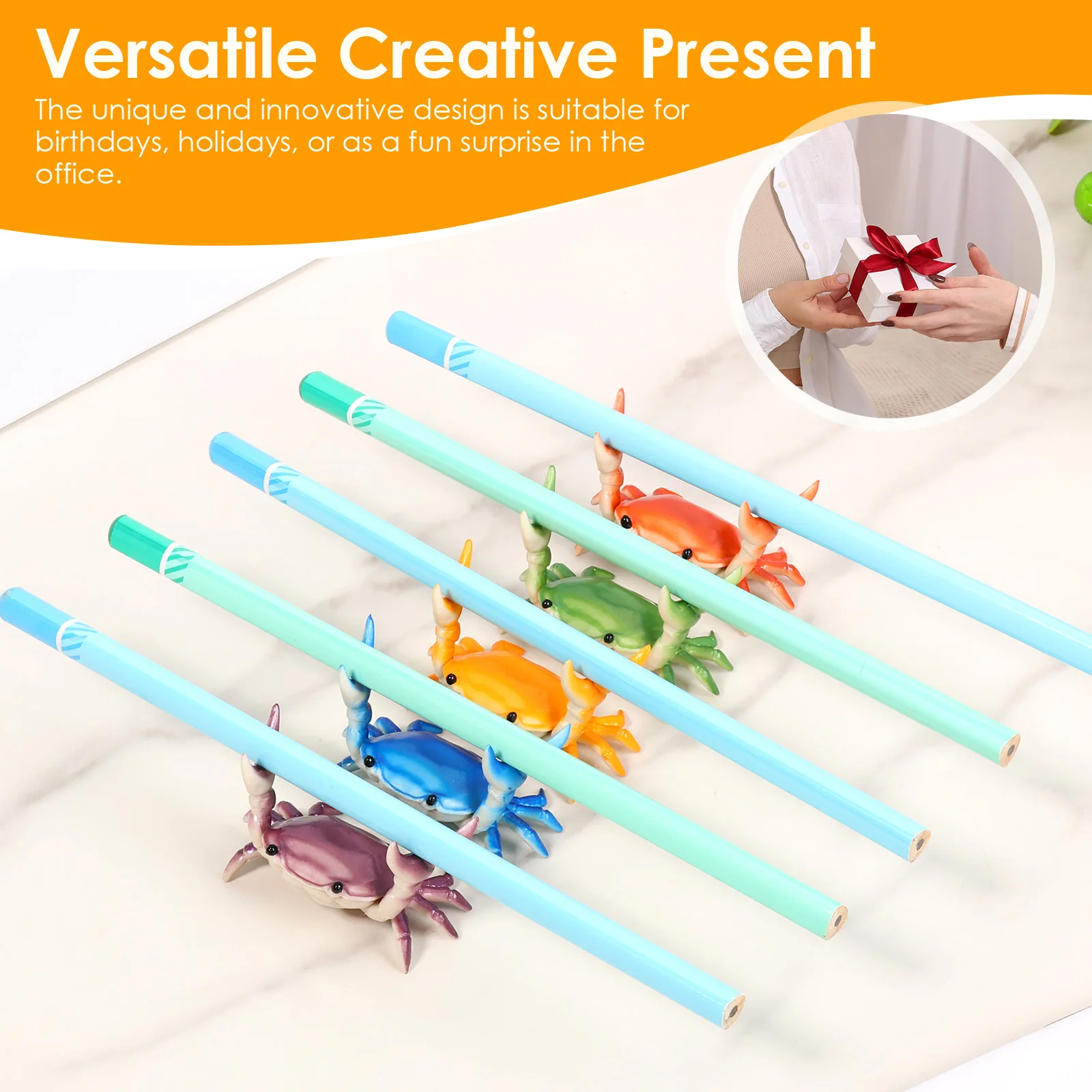 5Pcs Desk Crab Pen Holder Creative Weightlifting Crab Shape Pencil Organizer Stationery Pen Display Storage Rack Funny Pen Holde - view 5