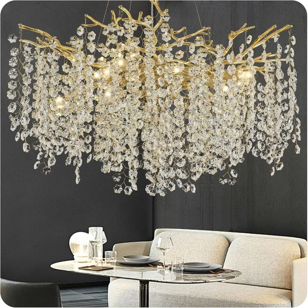 

ern Crystal Chliers or Dining Room, D24 Gold Tree Branch Chlier ixture 8 Lights Round Chliers Pendant Kitchen Island lakes Chlie