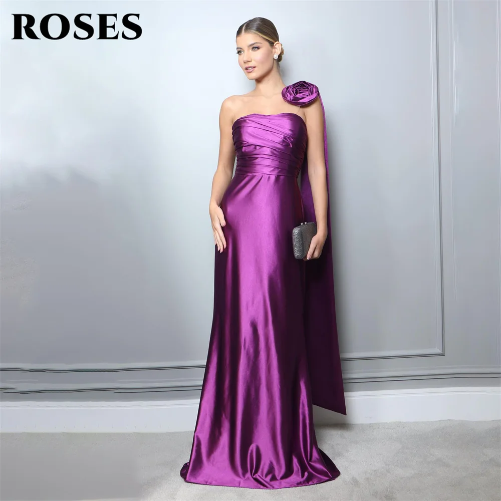 

ROSES Purple Stain Mermaid Special Occasion Dresses 3D Flower Formal Gown Long Pleat Sexy Evening Dresses vestidos de fiesta