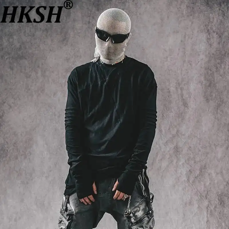 

HKSH Осенняя новинка Мужская футболка Tide Punk Waste Land Dark Style Slim Fit с круглым вырезом Хлопковая модная футболка с длинным рукавом Techwear Шикарные футболки HK14439