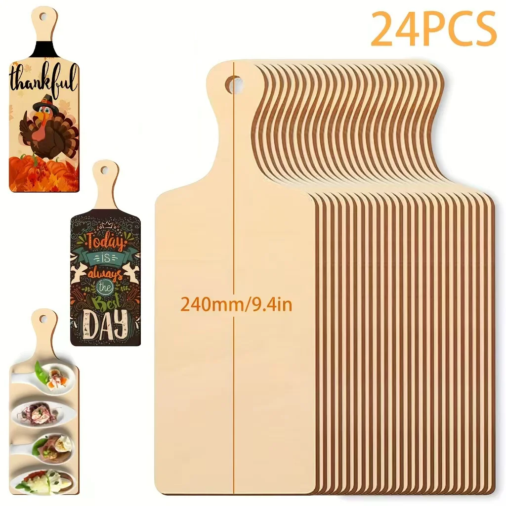 Mini Tabla de Cortar de Madera con Mango Largo, 9.4x3.5 Pulgadas, Juego de 6/12/24 Piezas, Tabla de Picar Pequeña para Cocina, para Acción de Gracias