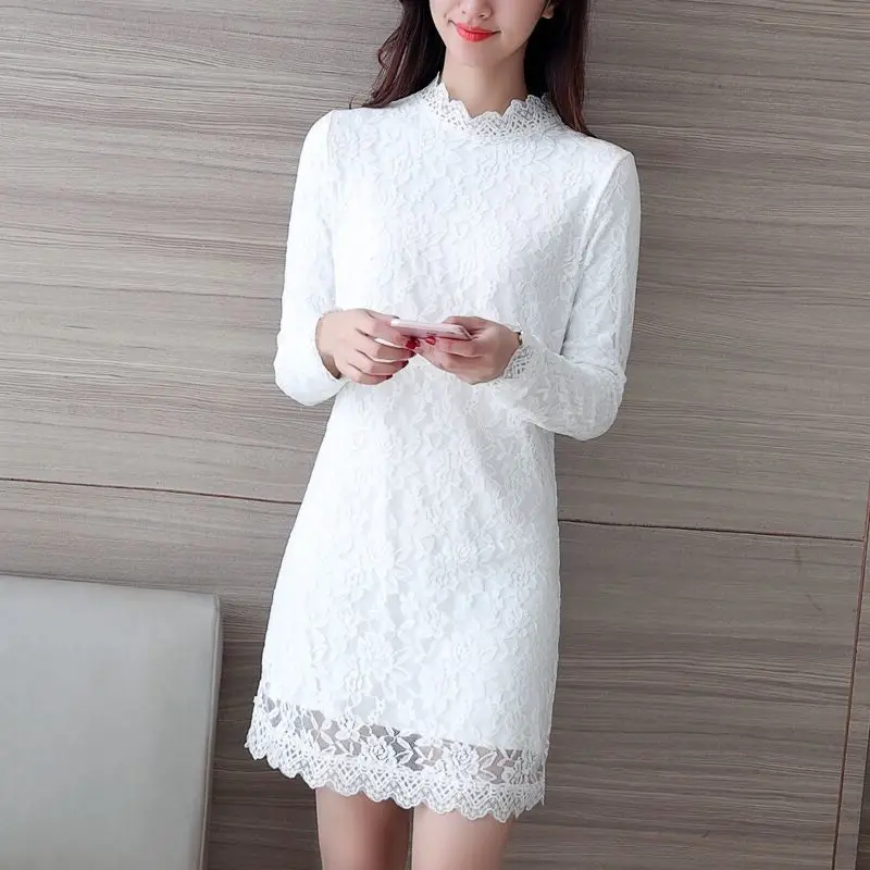 عالية الياقة زائد المخملية الباردة واقية الدانتيل منتصف طول تي شيرت الخريف الشتاء الناس الصغار سميكة فستان دافئ #1