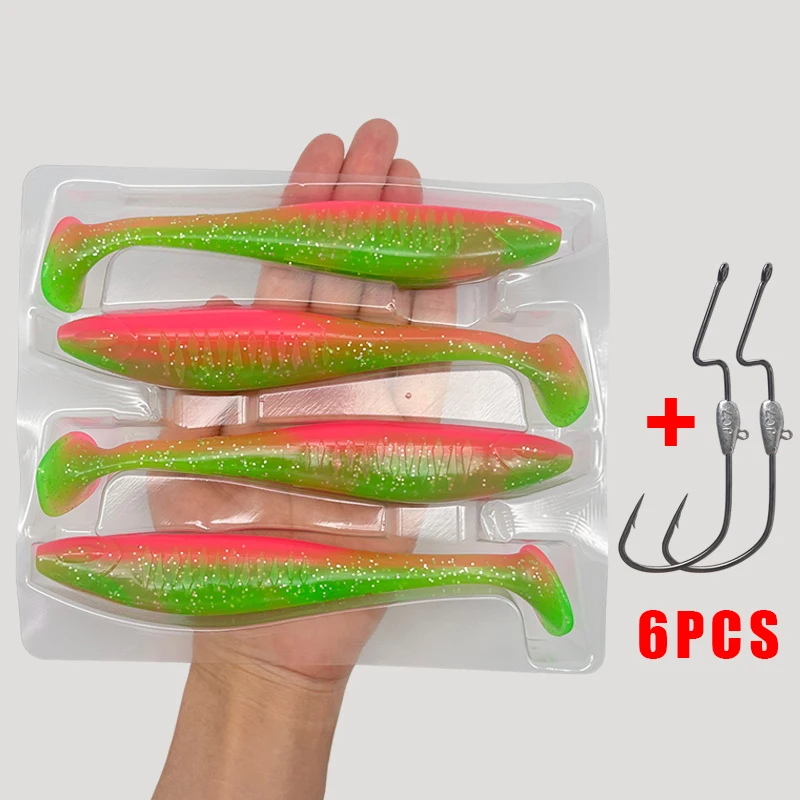 4 Stück weiche Angelköder mit 2 Liple-Haken, einzigartige vibrierende Schwimmaction, gut gefertigte Angelköder für Barsch, Forelle, Crappie Walleye – Detail 8
