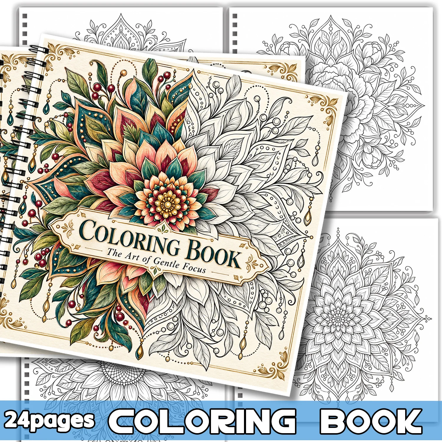 Spiral Binding Coloring Book For Adults & Teens, Mandala Design Showcasing Creativity, Relieving Stress, Relaxing Body Mind Art