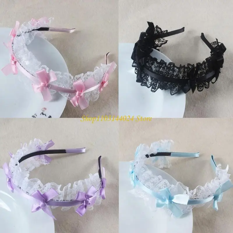 N5KE Girls Lace Hair Hoop Ribbon Bowknot Headdress Maid Cosplay Combled #4