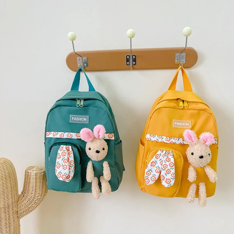 Girls\' Cute Cartoon Rabbit Backpacks Children School Bag Retro Women Mini Fashion Solid Color Small Backpacks Student Backpack