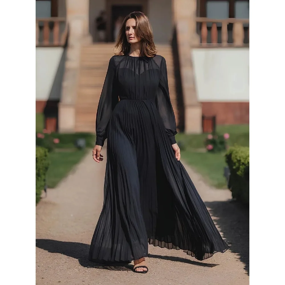 

Customized Black Mother of Birde Dresses 2026 Women‘s Wedding Party Attire Ruched Chiffon Dress Elegant Evening Dress Long Gowns