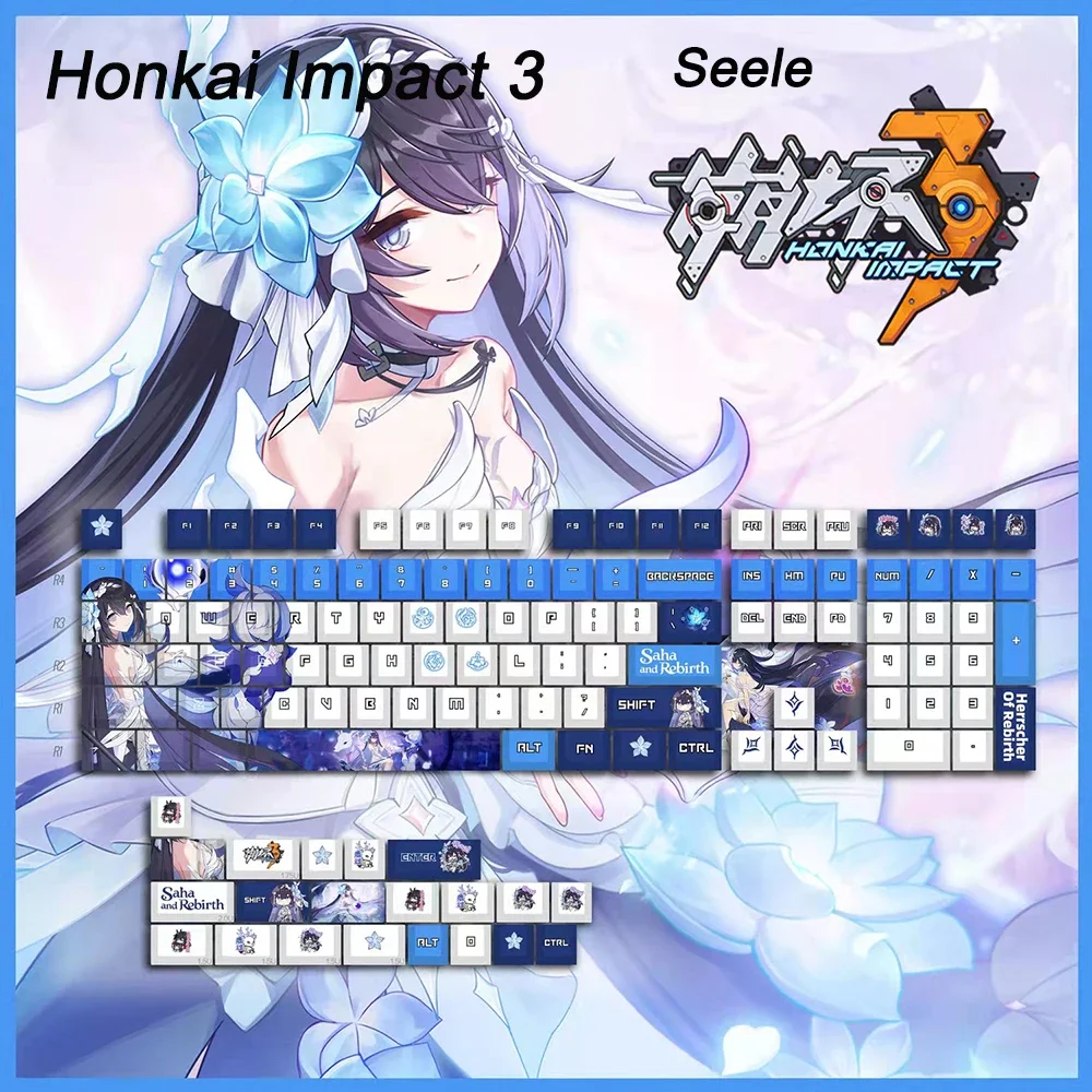 128 Tastenkappen für Genshin Impact und Honkai Impact 3, Cherry Anime Hu Tao Elysia PBT Cosplay Tastenkappen für MX-Schalter-Tastaturen – Detail 27