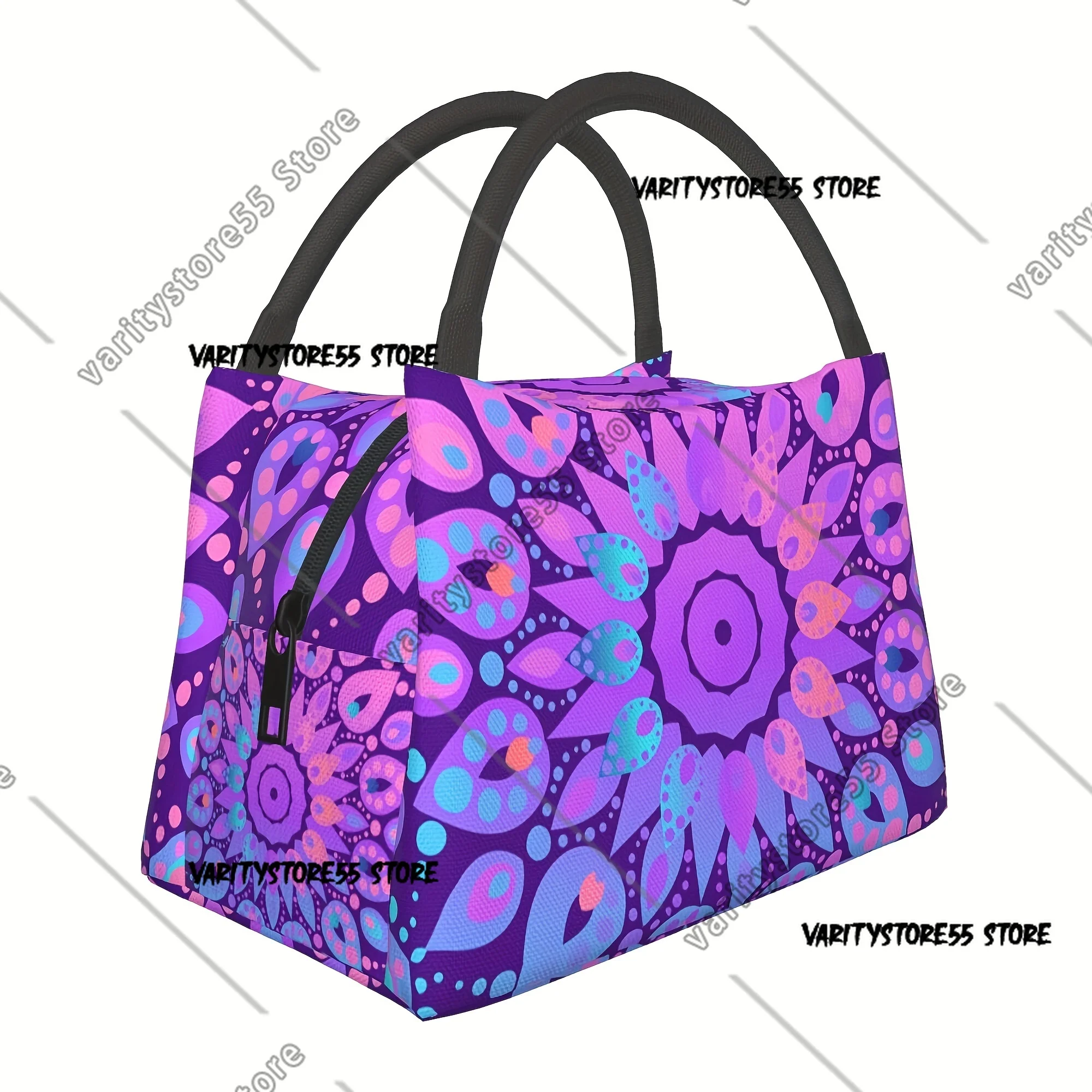 

Портативные сумки для обеда с фиолетовым богемным узором, портативный холодильник, термосумка для обеда, работа, пикник, подходит для офиса, пикника, пляжа