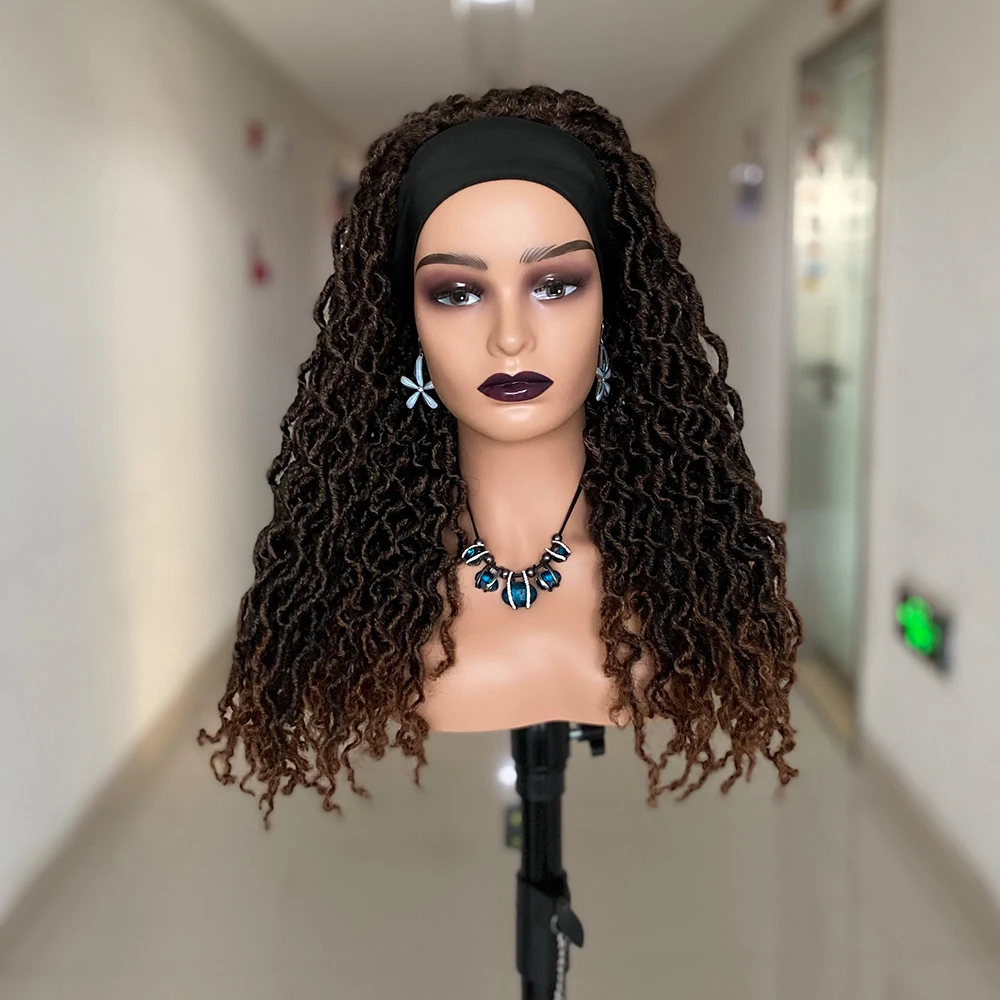 Synthetic Dreadlocks Headband Wig Box Braid Wigs For Black Women Faux Locs Crochet Hair Wigs Ombre Brown Braided Twist Wig view 2