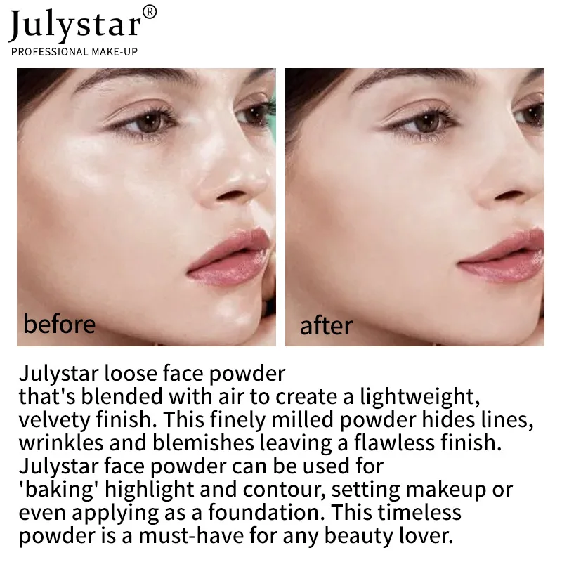 Julystar-polvo corrector de maquillaje femenino, mate, resistente al sudor, Base de maquillaje de alta cobertura, polvo de ajuste