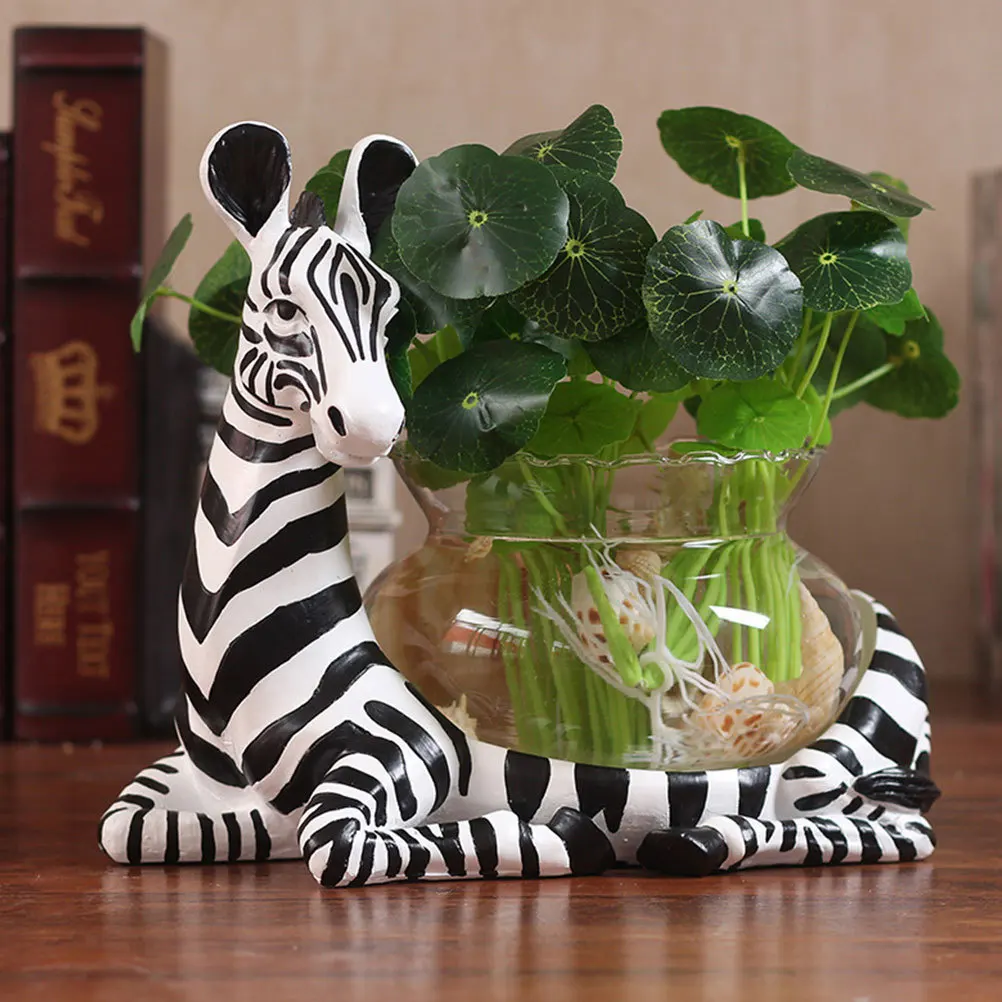 

Hydroponic Plant Vase Zebra Resin Stable Durable Transparent Glass Desktop Ornament Office Decoration Fish Tank Home Adornment