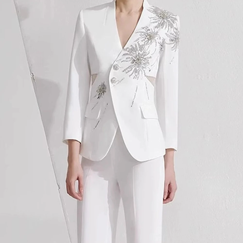 

2025 autumn new style fashion V-neck heavy design diamond decoration suit jacket for women-GZXX928