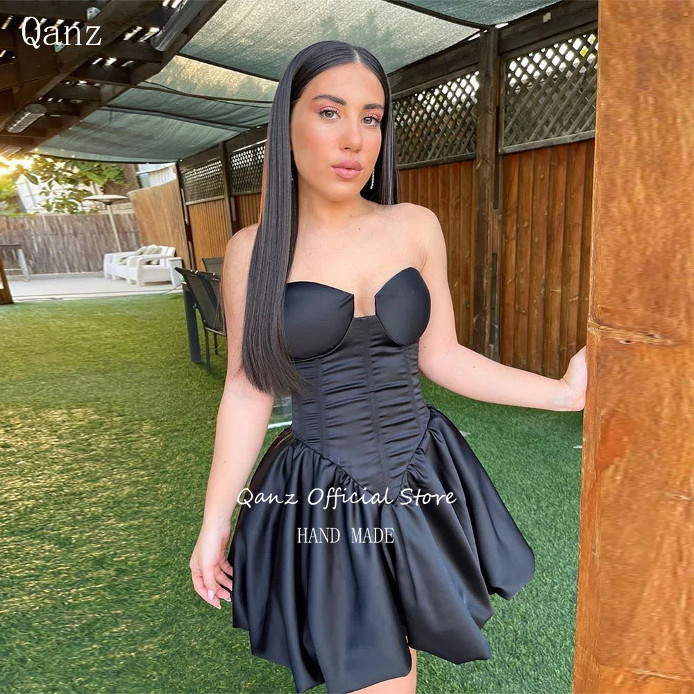 

Qanz Sweetheart Black Prom Dresses 2024 Short A Line Cocktail Dresses Lace Up Back Event Special Party Gown For Women Plus Size